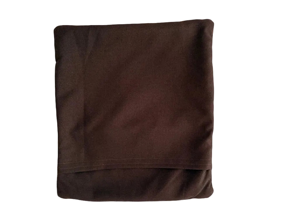 back of vintage rug pillow in chocolate brown canvas